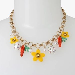 Betsey Johnson Gold Tone Spring Easter Charm Necklace Egg Daisy Carrot NWT